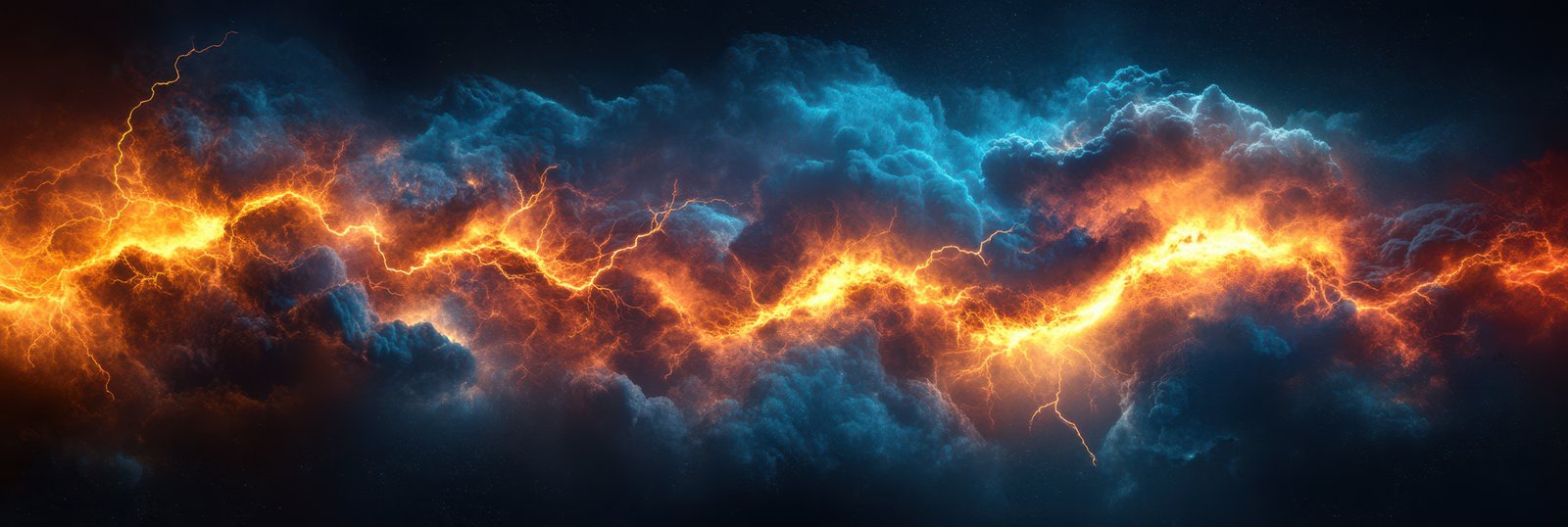 A digital rendering of a lightning bolt striking through a stormy sky